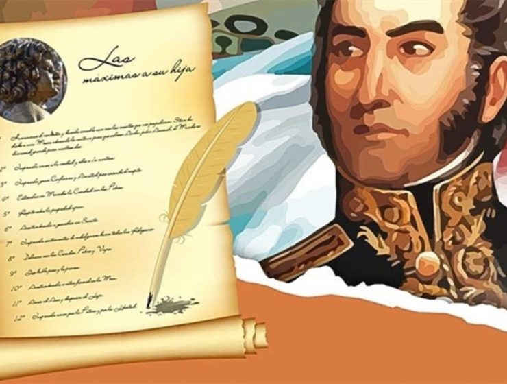 imagen ilustrativa con una pintura de san martin maximas y una imagen con sus máximas y una pluma