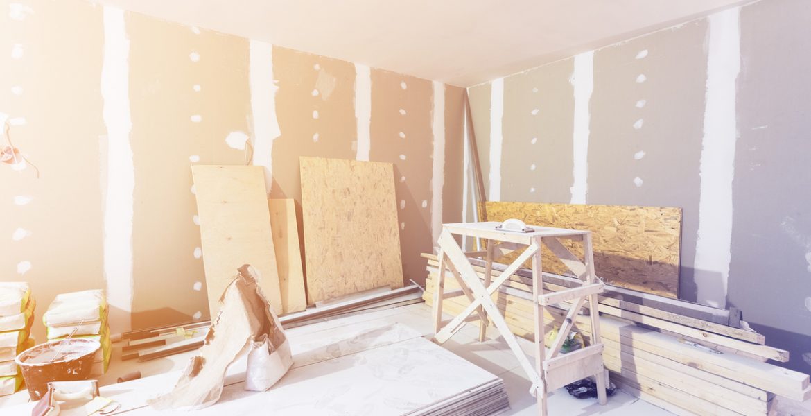 Tabique de Durlock instalado con perfiles metálicos y placas de yeso